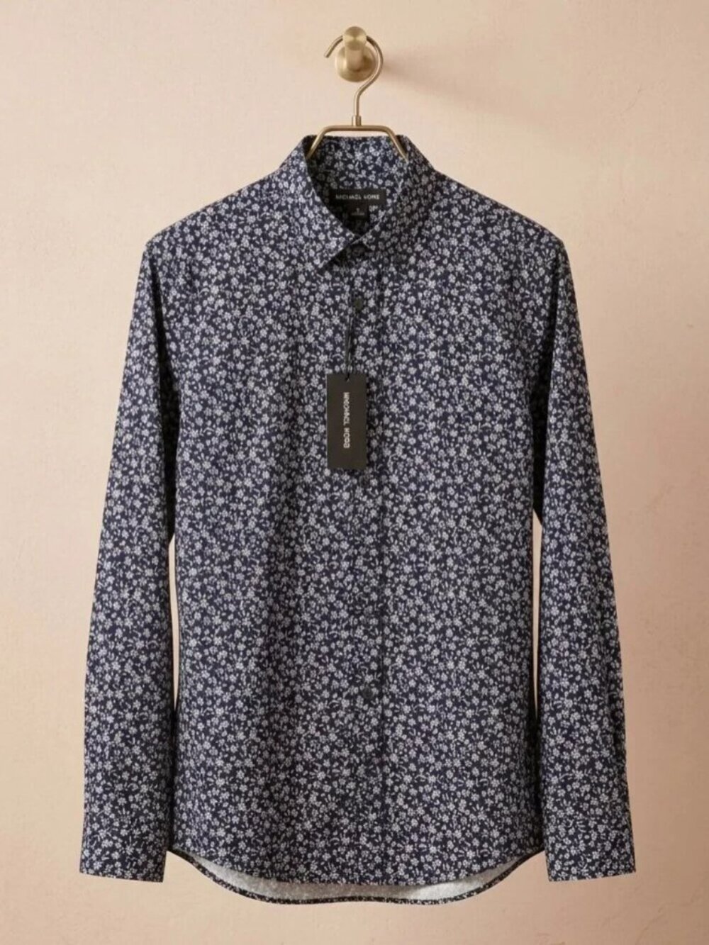 Michael Kors Shirt Mens Black Floral Long Sleeve Slim Fit Button Up Size L NWT